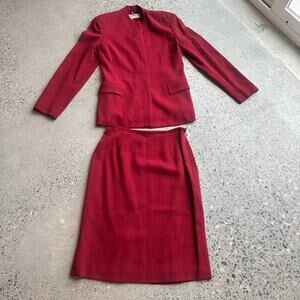 Gianni Women’s 4 Skirt Set Red Wool Blend Blazer Skirt Set Made in USA